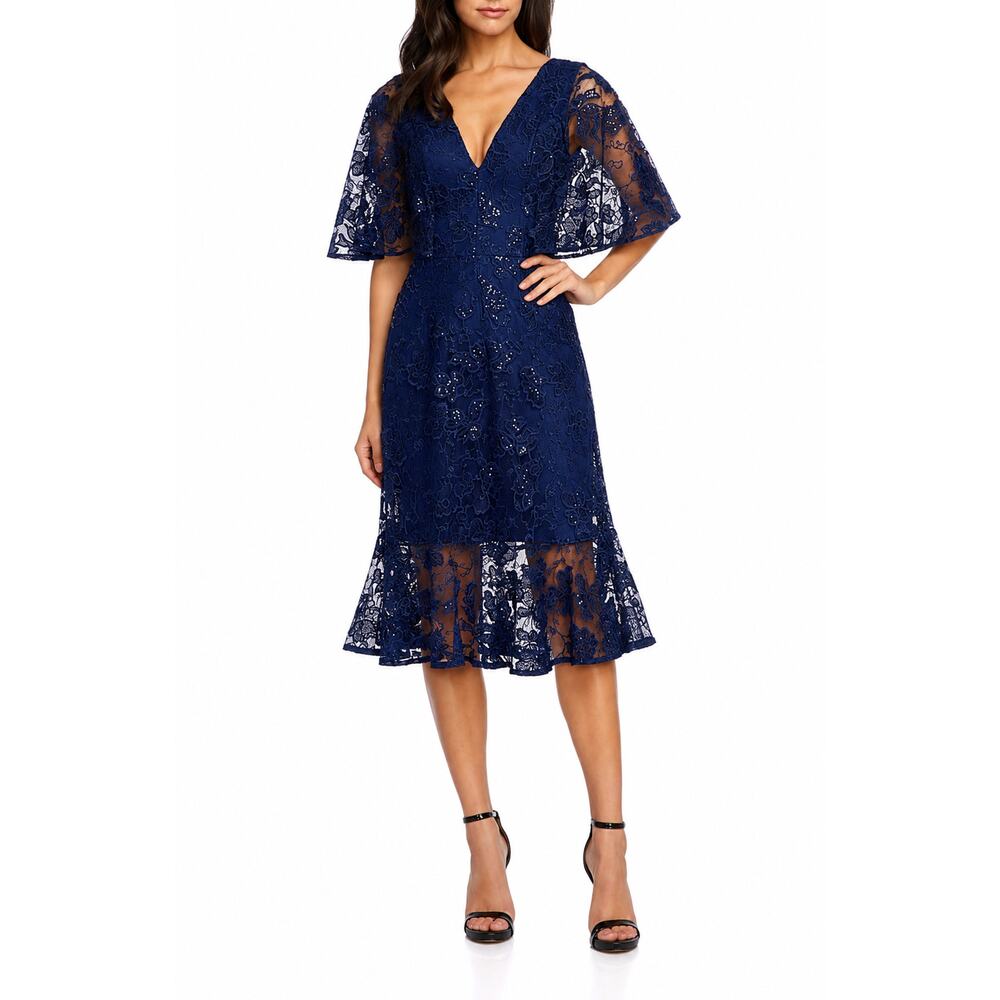 Dress the Population Roseanna Lace Sequin Fit & Flare Dress Medium Cocktail NWT